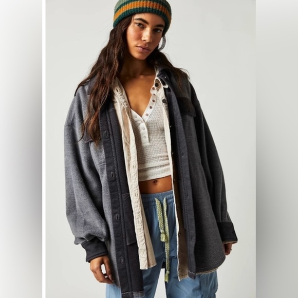 Free People Ruby Shacket Sweater Jacket Incense Gray Womens XS Grunge NWT - Picture 1 of 11